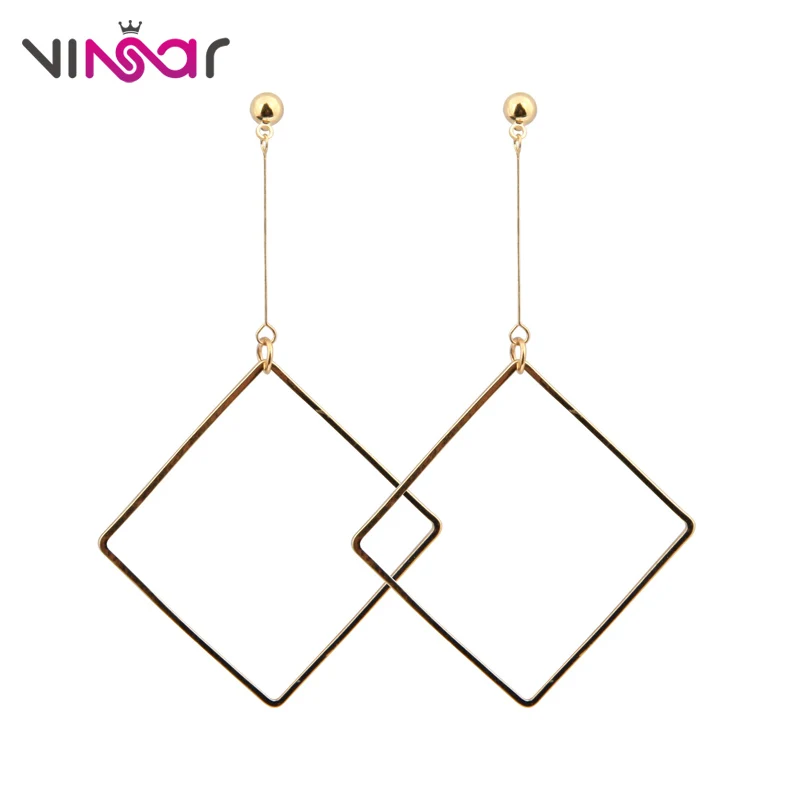 VINSAR Cute Korean Hollow Geometric Square Stud Earrings Women Simple Metal gold Alloy Girls Ear Jewelry Girl Gift SS05 | Украшения и