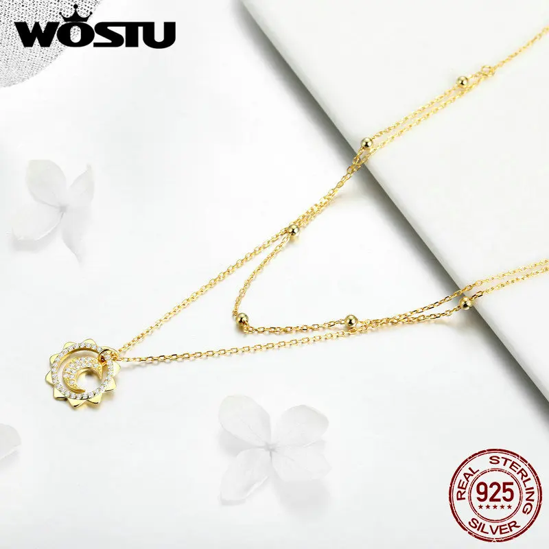 WOSTU Новинка 925 пробы серебряная луна в медальон в форме солнца ожерелье для женщин помолвка день рождения ювелирные изделия классический подарок DXN305