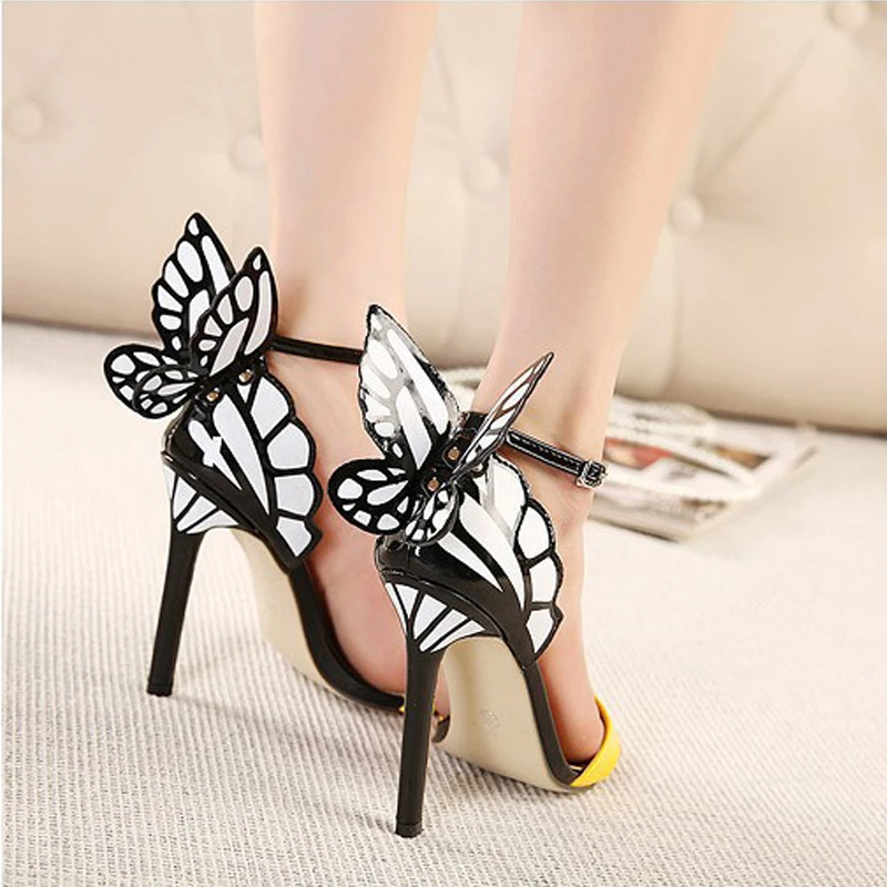 Женские туфли лодочки на высоком каблуке разноцветные босоножки с бабочками