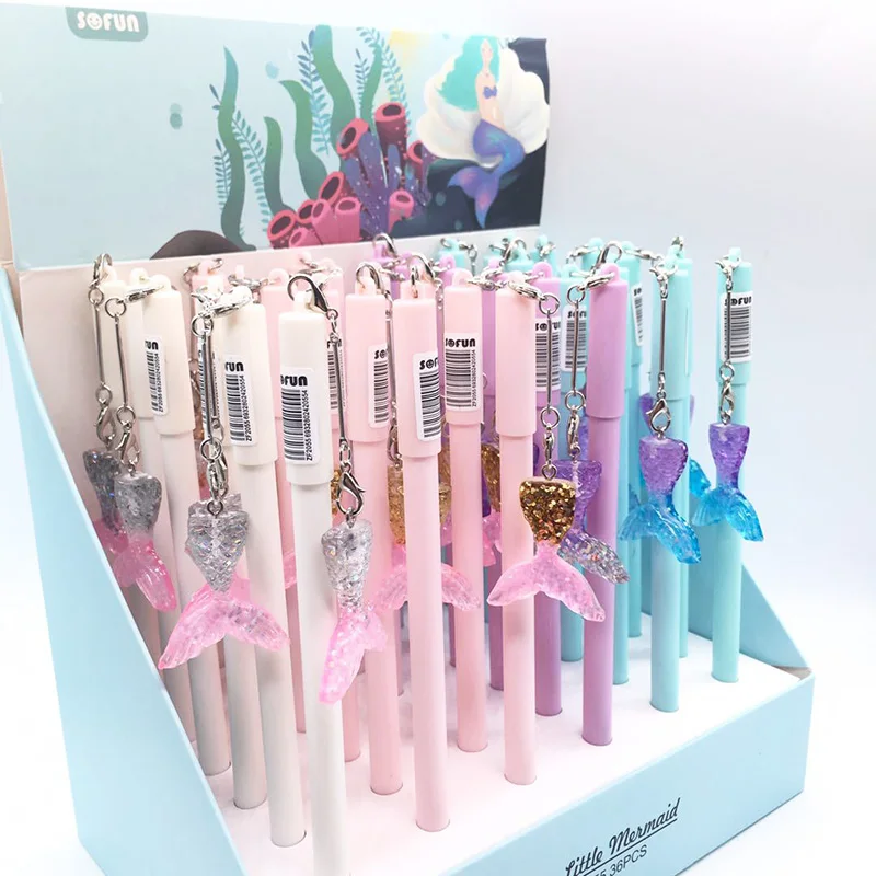 Cute Mermaid Tail Pen Kawaii Neutral Pens Creative Glitter Pendant Gel For Kids Gifts School Supplies Writing Stationery |