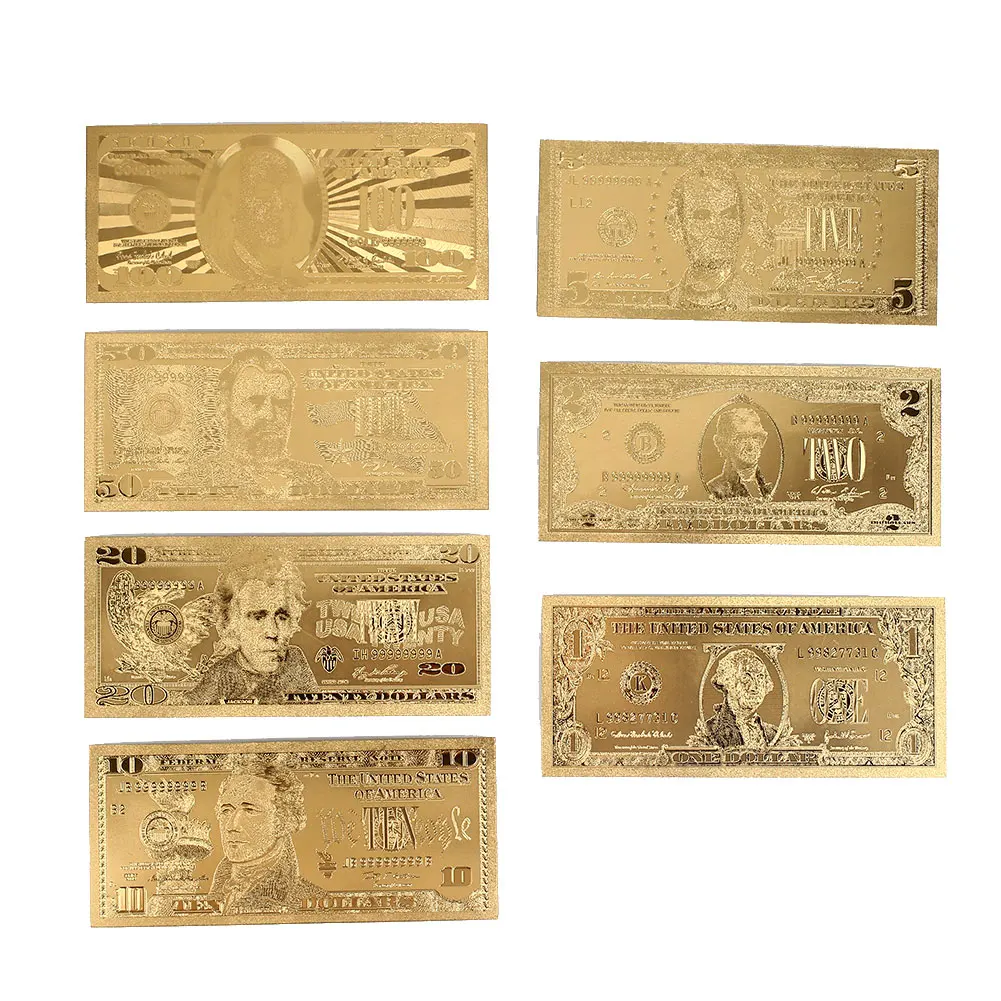 24 K позолоченные долларов 7 шт./компл. золотые памятные Примечания 1 2 5 10 20 50 100