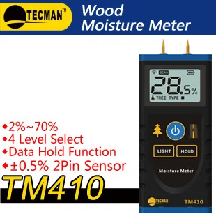 

Тестер влажности древесины TECMAN TM410, измеритель влажности древесины, 2% ~ 70%