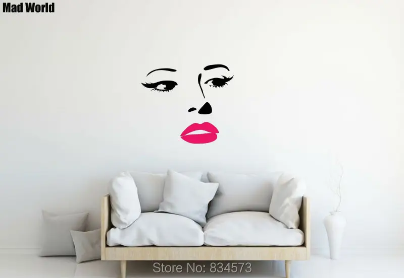 Безумный мир Sexy красивая женщина лицо губы Wall Art Наклейки на стены дома DIY