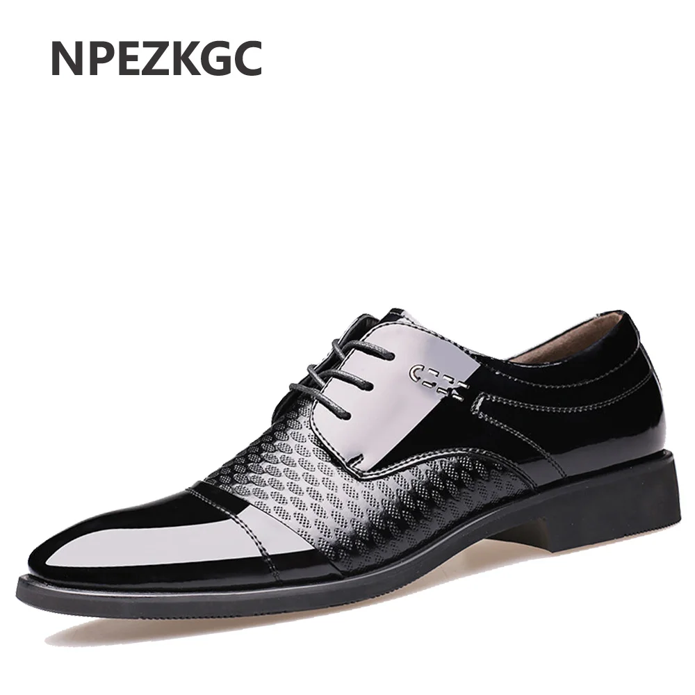 

Мужские модельные туфли NPEZKGC, кожаные туфли на шнурках, Формальные туфли-оксфорды на плоской подошве с острым носком, повседневная обувь для...