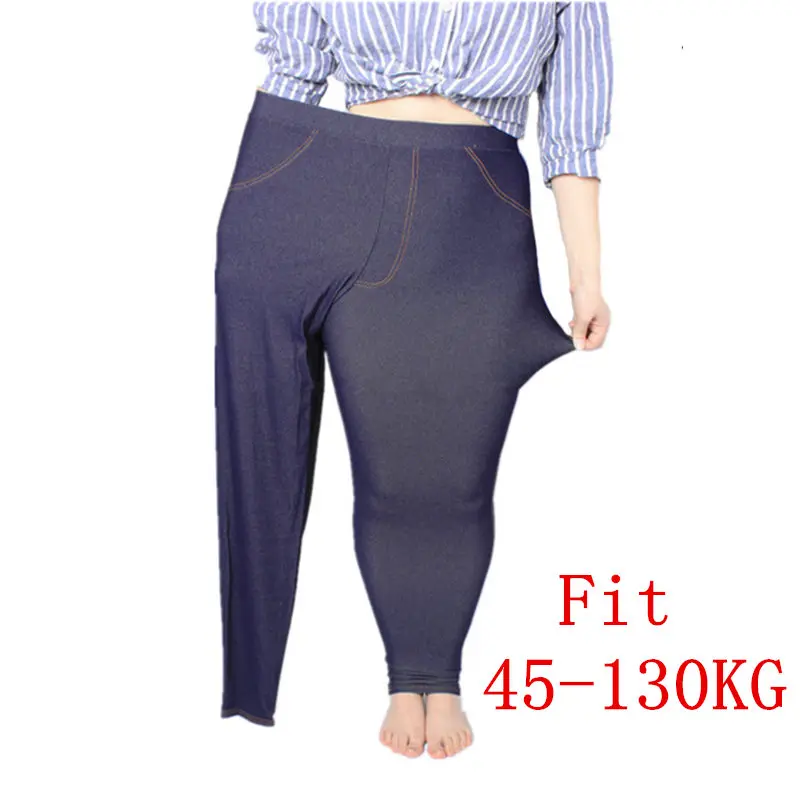 Женские леггинсы размера плюс 5XL джинсы из искусственного денима джеггинсы