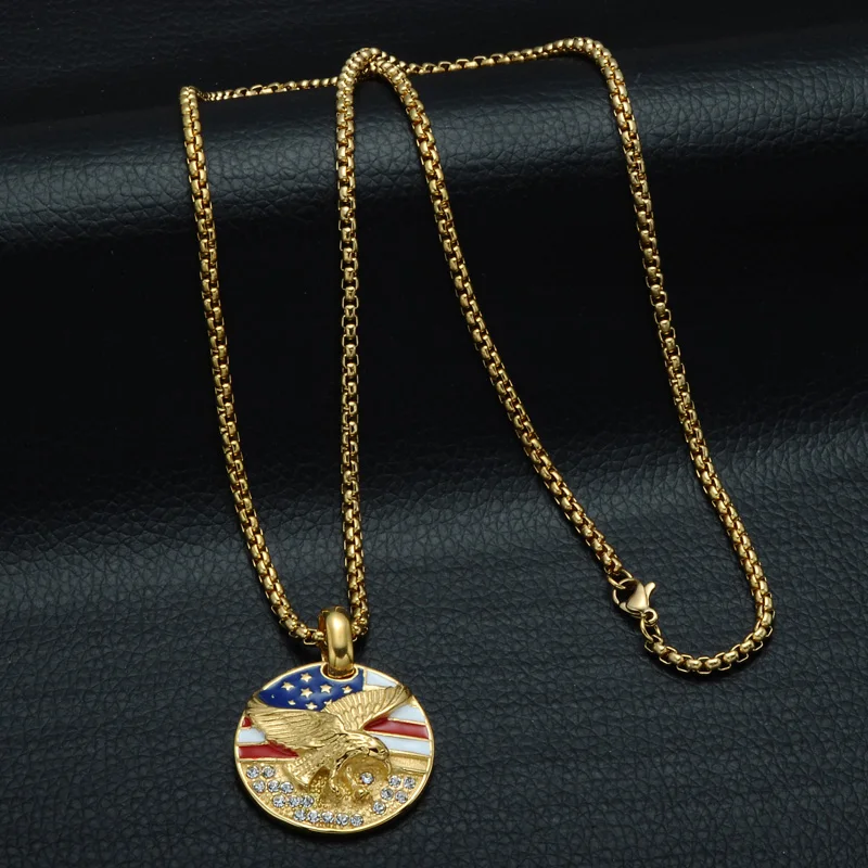 US7 американский флаг хип хоп Орел мужской кулон из нержавеющей стали золотой