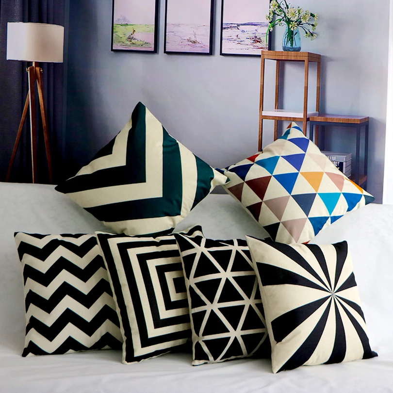 

shion Nordic Style Geometric Cushion Cover Linen Pillow Case Black And White Home Decorative Pillows Cover For Sofa Car Home