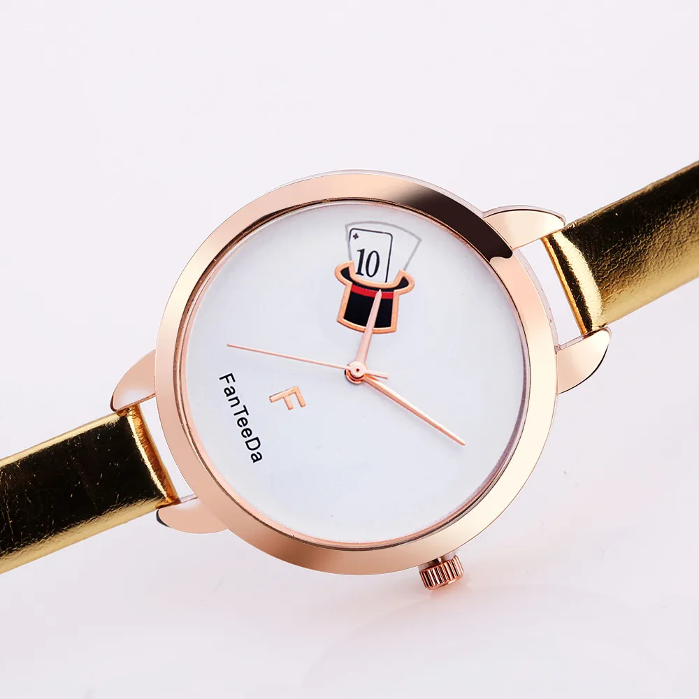 FanTeeDa женские часы с аналоговым сплавом Reloj hombre кожаный ремешок уникальные