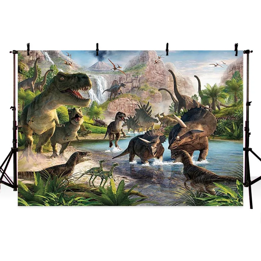 Мультяшный мир Юрского периода фон для фотографии динозавр сафари джунгли вечерние фоны для дня рождения декорации Фото фон