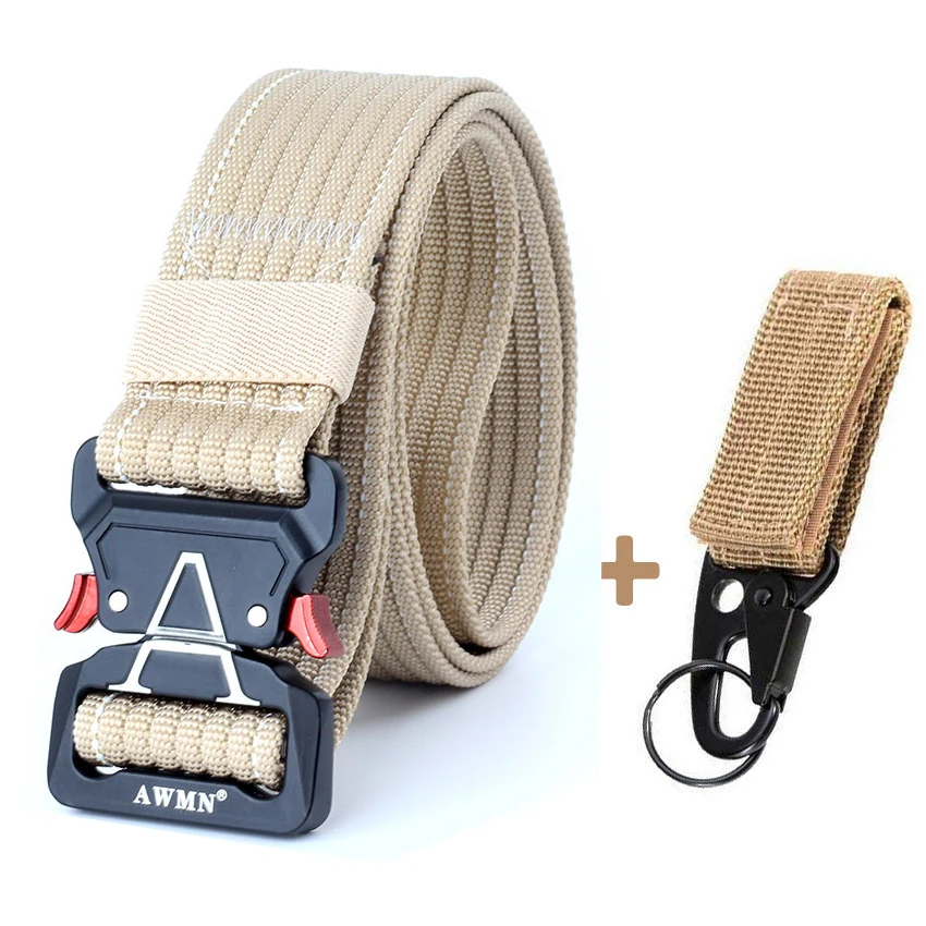 Khaki Belt Match Нейлоновый мужской ремень тактический дизайнерский ремень для брюк с металлической пряжкой быстросъемный поясной ремень длинный тренировочный армейский мужской ремень Кобра для рыбалки - Цвет: Khaki Belt Match