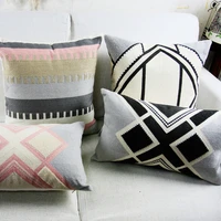 vintage pink grey cushion cover aztec geometric embroidery pillow case with for sofa bed simple home decor 45x45cm30x50cm
