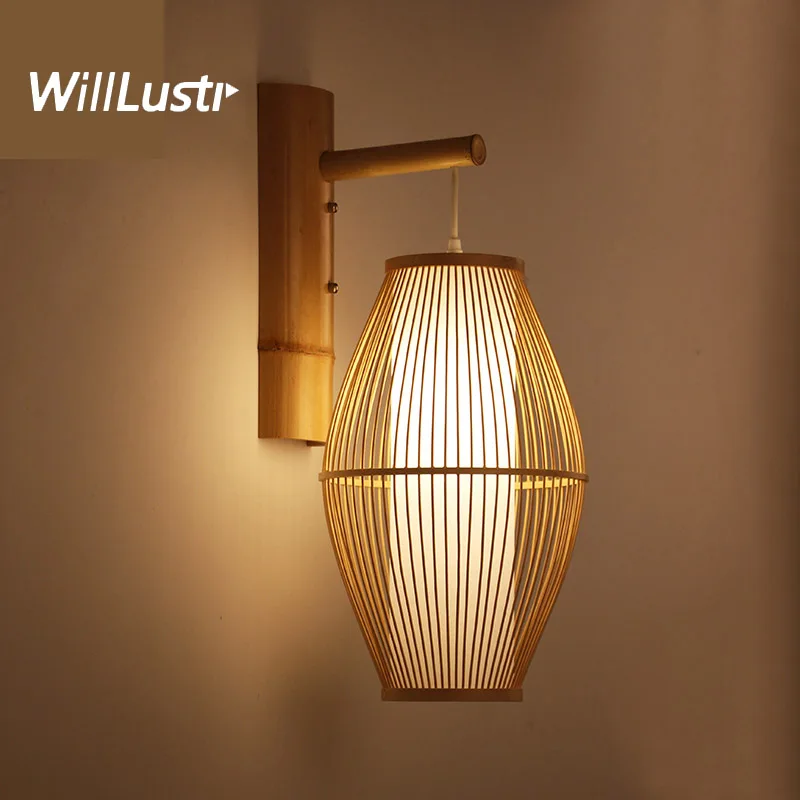

Bamboo Wall Lamp Handmade Traditional Chinese Lantern Style Light Doorway Porch Foyer Balcony Bedside Corridor Teahouse Sconce