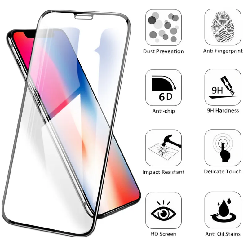 6D 9H твердость полное изогнутое закаленное стекло для iPhone 7 Plus стекло для iPhone 6S 6 8 10 X XR XS Max 7 Plus Защитная пленка для экрана