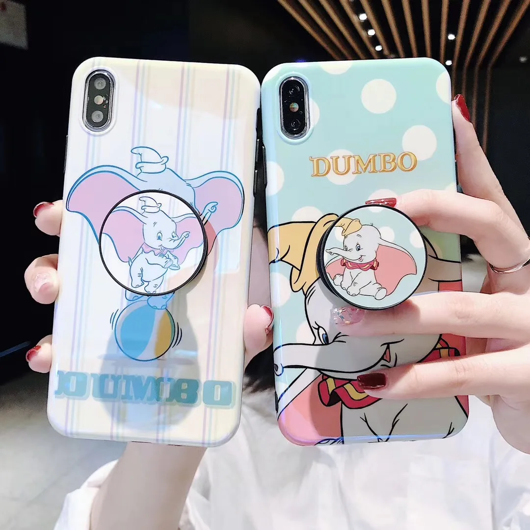 Cartoon Anime fly elephant holder stand phone case For iphone Xs MAX XR X 6 s 7 8 plus Blu-ray couple soft back cover |