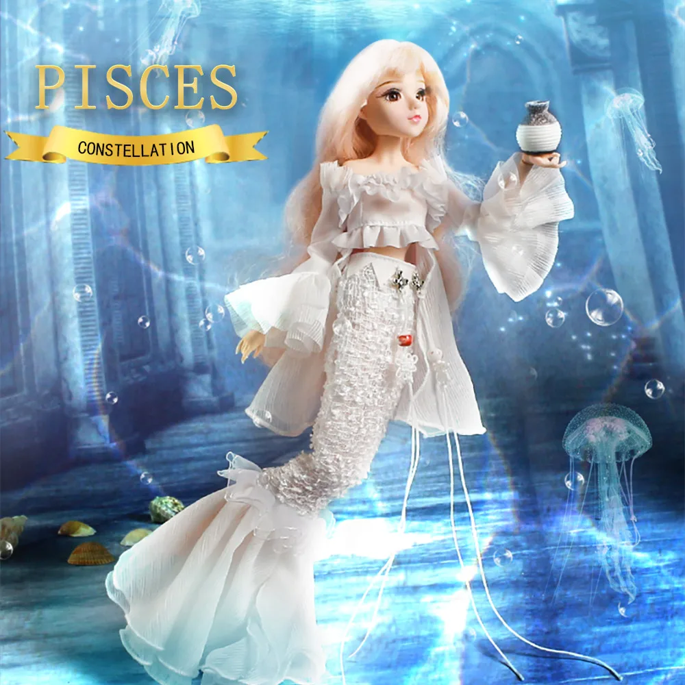DBS bjd игрушка шарнирное тело 12 созвездий рыбы с белым кружевом наряд обувь стенд