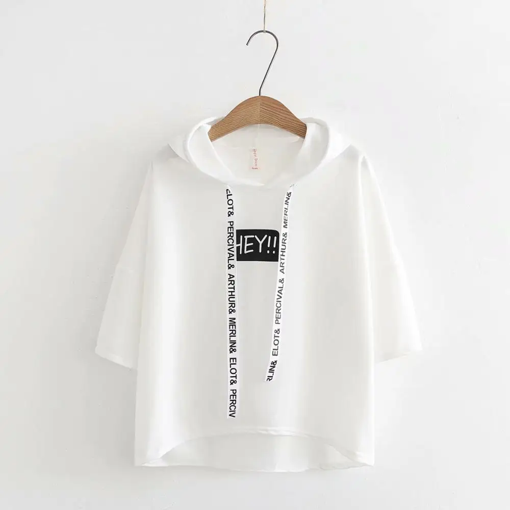 Белый STVY, новое поступление, весна-лето, женские футболки с капюшоном и надписью «HEY», повседневные свободные толстовки, женская футболка - Цвет: Белый