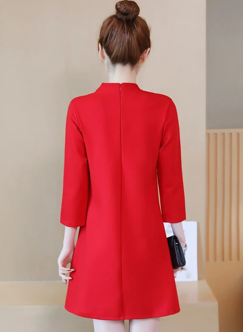 Женское платье осень Cheongsam Qipao женское восточное платье размера плюс Красное Ретро Новогоднее платье Элегантное китайское платье TA1599