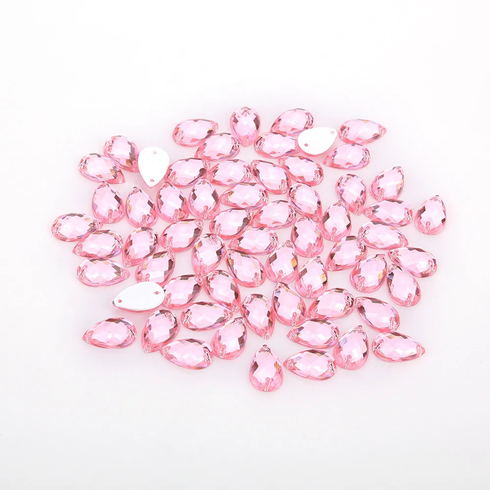 TPSMOC 8*13mm/10*14mm/13*18mm/18*25mm Water Drop Colorful Acrylic Sew On Rhinestone Flatback Crystal Beads For DIY Dress - Цвет: Pink