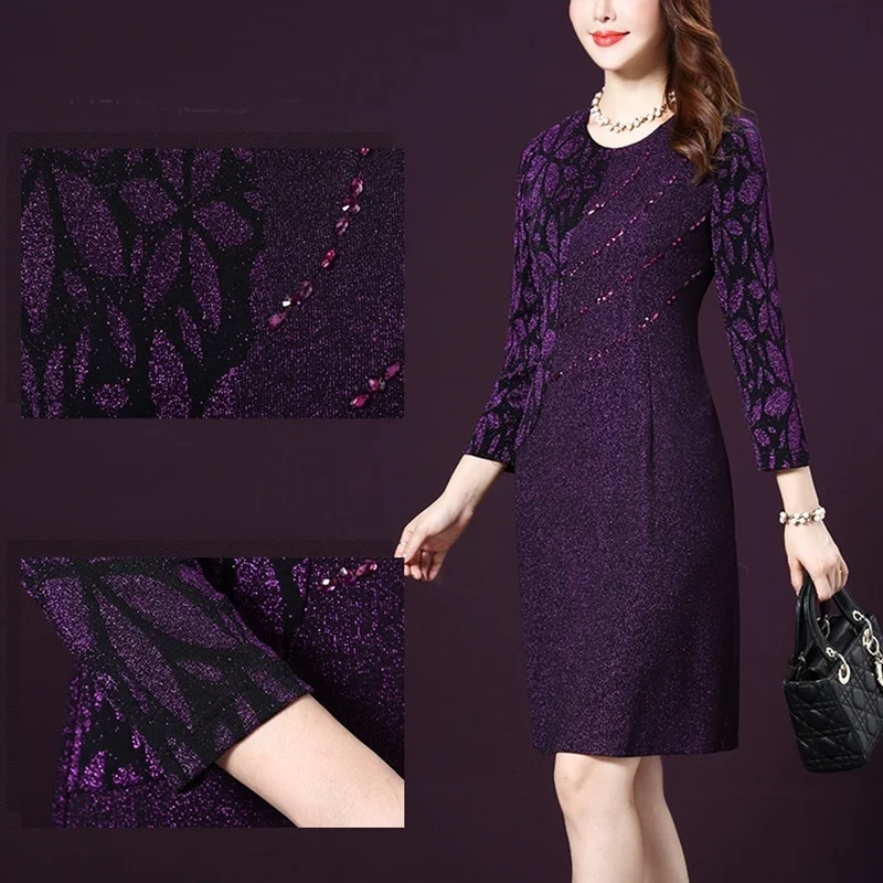 Женское платье с длинным рукавом элегантное средней длины бусинами модель DD2178 в