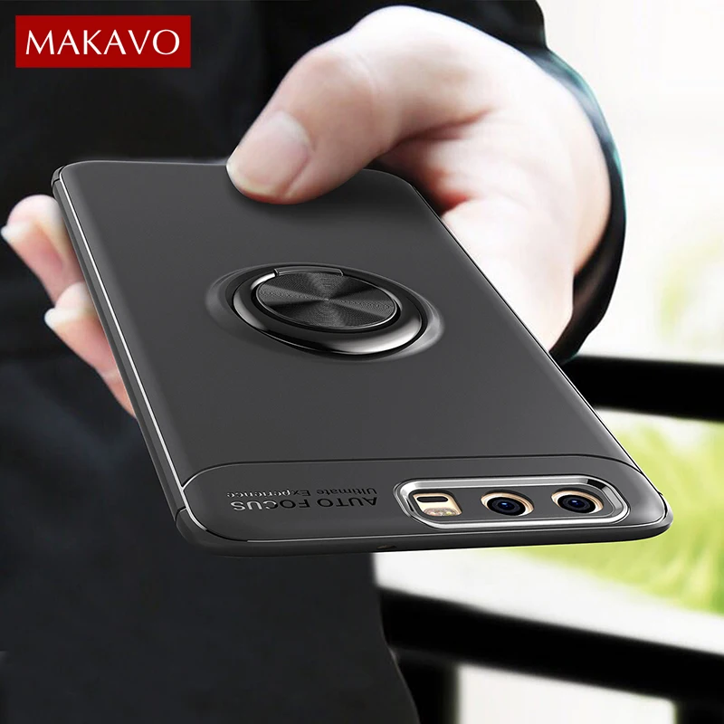 MAKAVO для huawei P10 Lite чехол палец кольцо держатель мягкий силиконовый матовый задний