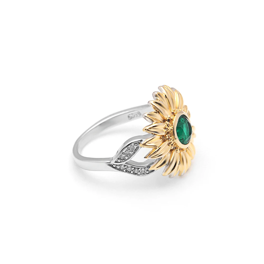 UFOORO AAA CZ камень кольцо ювелирные изделия bague Femme серебряный цвет милый Подсолнух золото кристалл свадебные кольца для женщин подарок дропшиппинг