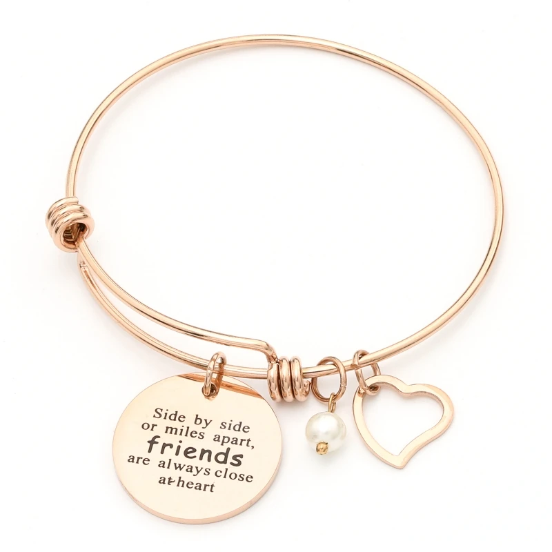 

Silver Color Rose Gold Heart Charm Bangle Pearl Bracelets for Women Friendship Spiritual Love Jewelry for Women Girls Mom Sister