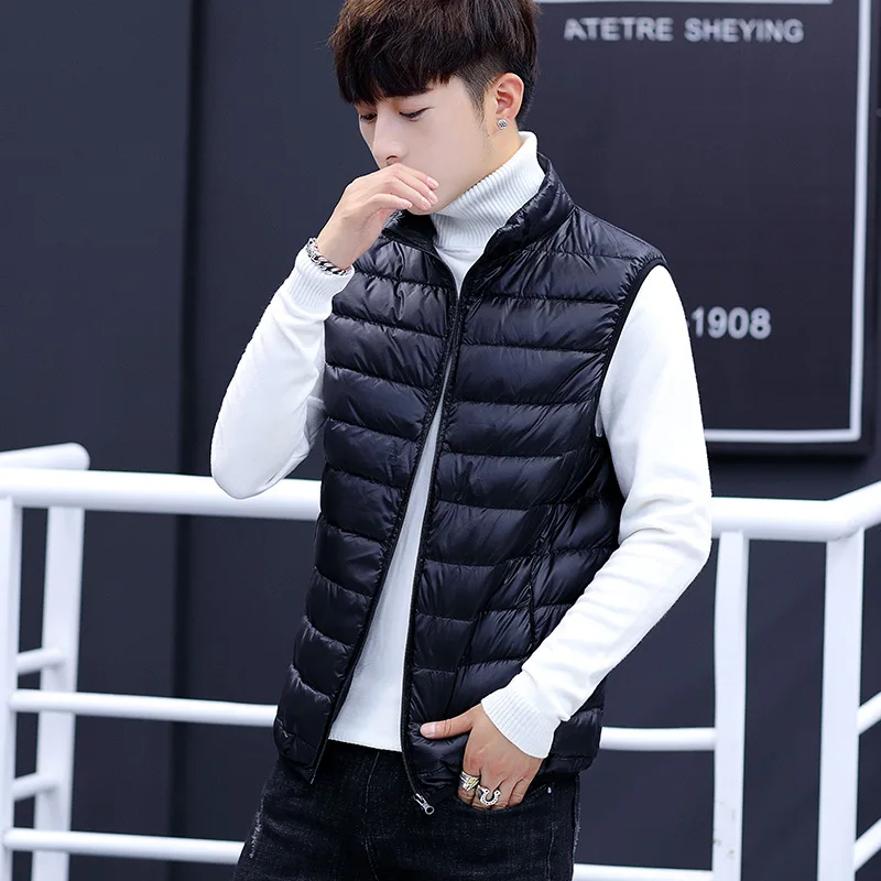 Vest Black Негабаритный M-6XL модная зимняя Ультралегкая пуховая куртка для мужчин s с капюшоном уличная легкая пуховая куртка теплая зимняя одежда для мужчин - Цвет: Vest Black
