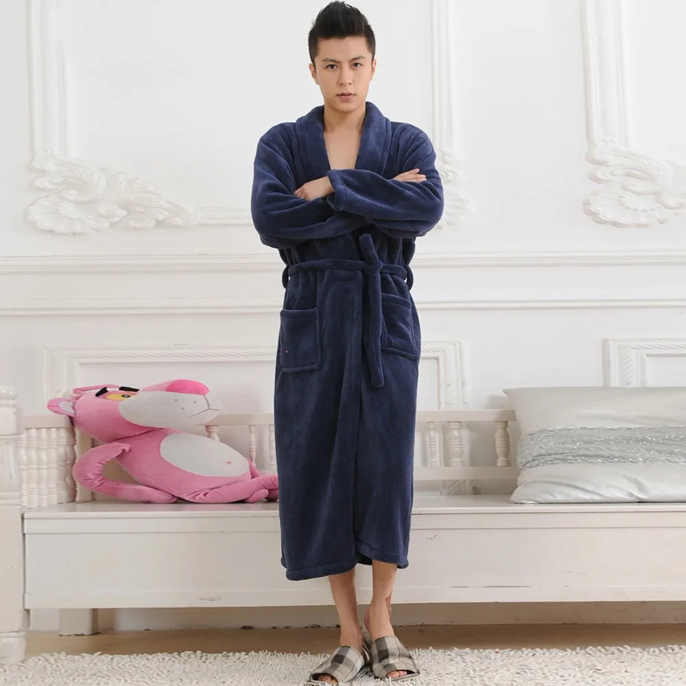 YJSFG HOUSE Women Men Flannel Bath Robe Sleepwear Autumn Solid Thick Plush Couple Bathrobe Winter Warm Female | Женская одежда