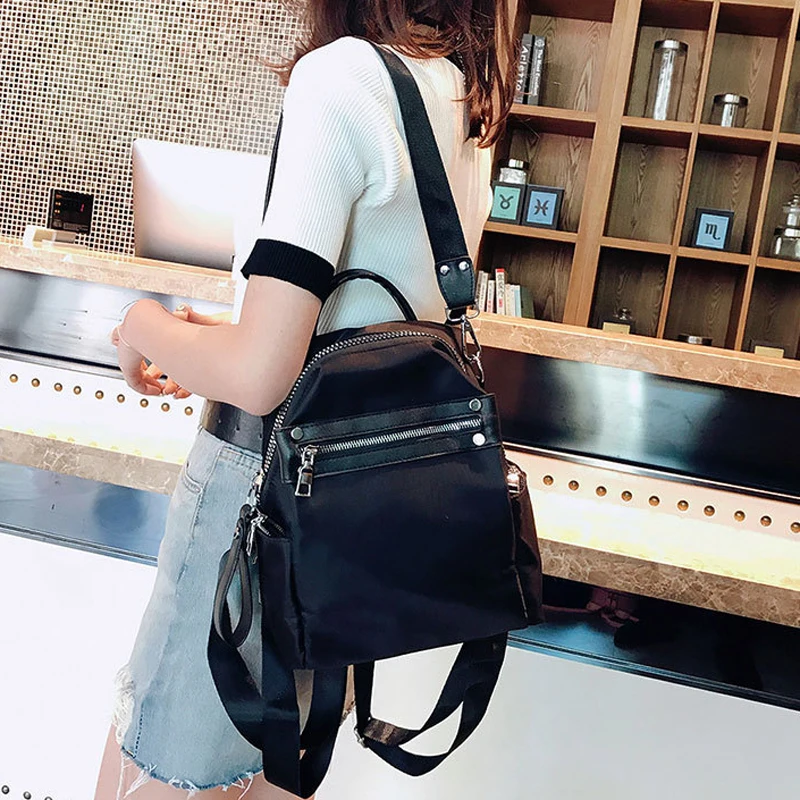 Красный женский рюкзак водонепроницаемый нейлоновый Однотонный на плечо модный