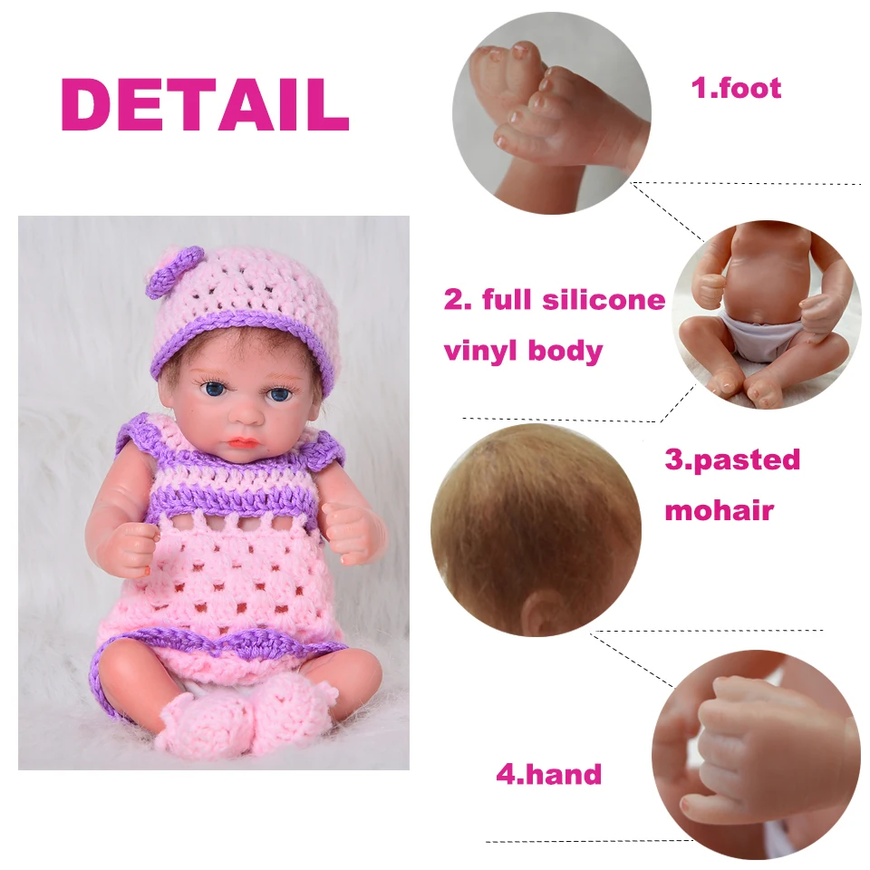

11 Inch Realistic Reborn Baby Doll Full Silicone Vinyl Newborn Girl Babies 27 Cm Mini Bebe Doll For Kids Birthday Gifts Bath Toy