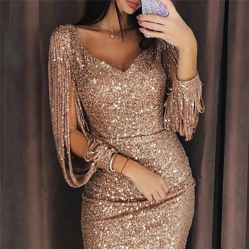 Фонарь с кисточкой 2019 рукавом блесток платье для женщин sexy v средства ухода за