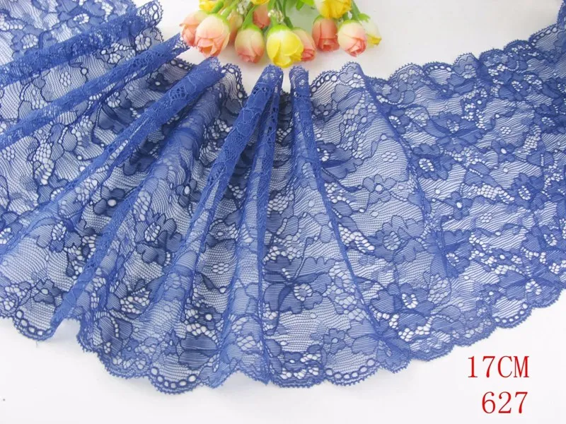 Blue 627 1 ярд, тонкое эластичное/спандекс, цветочное, розовое/фиолетовое/красное/белое/Черное кружево, отделка «сделай сам»/Шитье/Свадебное кружево 03 - Цвет: Blue 627