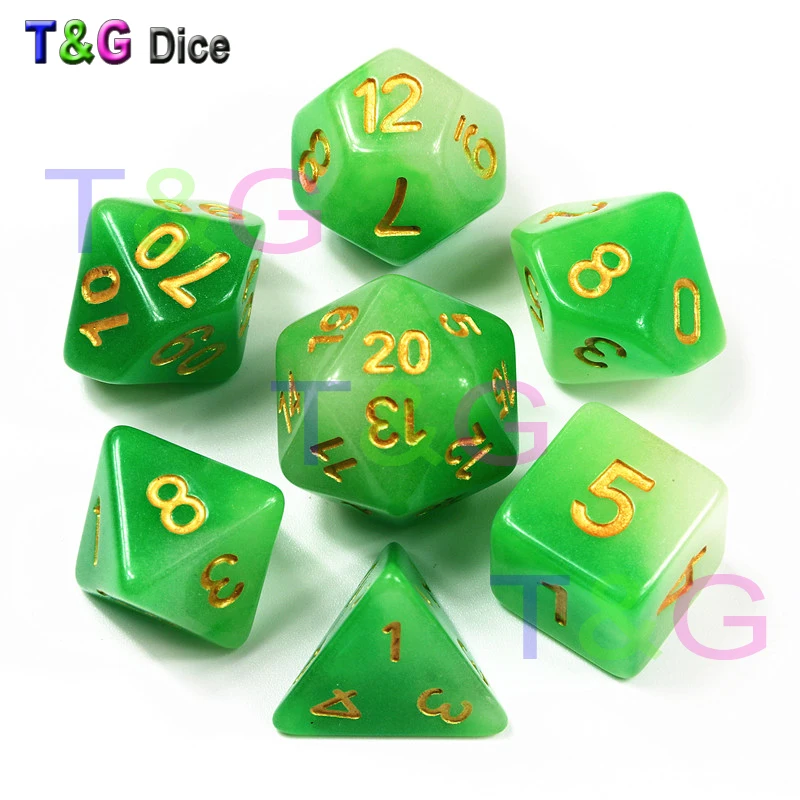 Светящиеся Кости Набор зеленый цвет 7 шт./компл. D4 D6 D8 D10 % D12 D20 для DnD RPG игральные