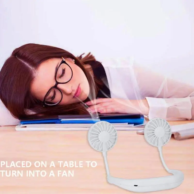 Hands free Шея Free подвесной светильник USB Перезаряжаемые двойной вентилятор мини
