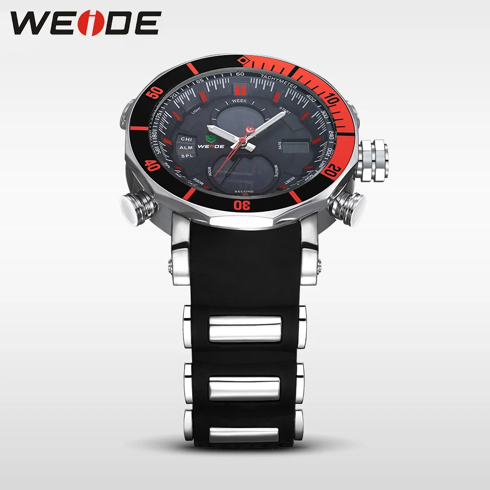 WEIDE Уникальный Красный Черный Мужская Цифровые Dual Time Часы Обратно Из Нержавеющей