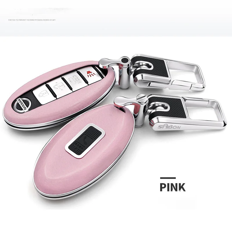 pink set Чехол для ключей автомобиля, брелок из цинкового сплава для Nissan X-Trail 370Z Cube Micra Qashqai Juke Leaf Tiida Cube Quest Versa - Название цвета: pink set
