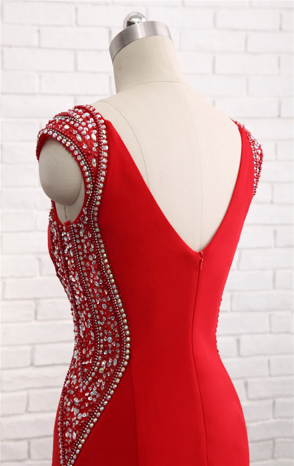 Красное вечернее платье 2017 Vestido de Festa Русалка v-образный вырез короткий рукав