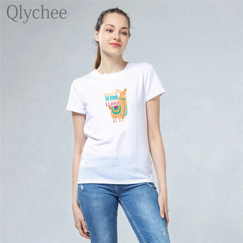 Qlychee Harajuku женские футболки с буквенным принтом Альпака вырезом лодочкой коротким