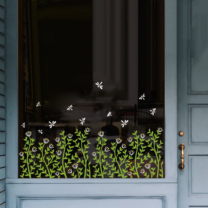 Растительная стеклянная дверь окно наклейка кофейня самоклеющиеся плитки
