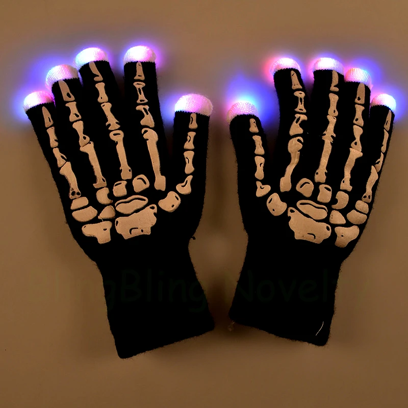 Мигающие перчатки на Хэллоуин многоцветные светодиодные со скелетом 2019|gloves