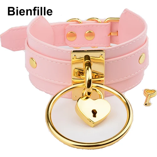 PinkGold Hyperbole 60 мм Большой O Круглый с милым запираемым чокер с сердечками Harajuku негабаритный черный эксклюзивный персонализированный кожаный ожерелье - Окраска металла: PinkGold