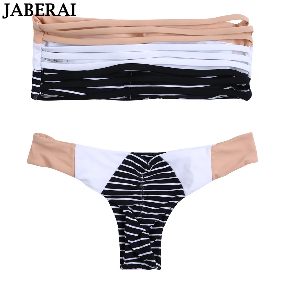JABERAI Striped Bandeau Bikini Set Swimwear Women Push Up Bathing Suit Thong Bottom Biquini Maillot De Bain Swimsuit female | Женская