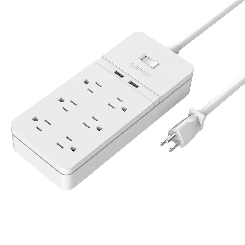 ORICO 6 AC Outlet Surge Protector with 2 USB Charging Port Smart Multi Power Strip Socket Adapter Extension Patch Board Charger - Цвет: 6 AC White