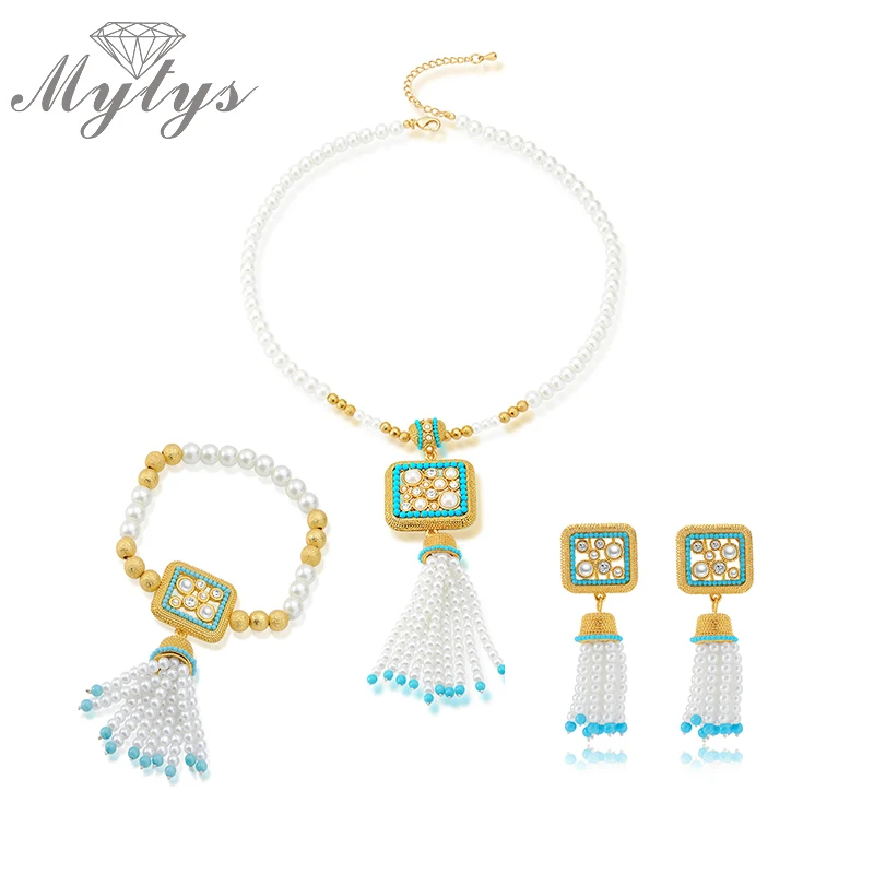 Mytys жемчужное ожерелье ручной работы в этническом стиле комплект ювелирных
