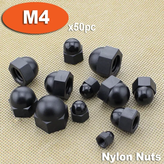 

50pcs DIN1587 M4 Black Plastic Nylon Hex Hexagon ACORN Domed Cap Nuts