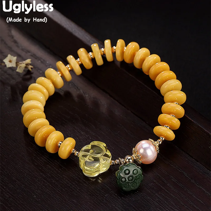 Женские браслеты из натурального янтаря эластичные с бусинами и драгоценными