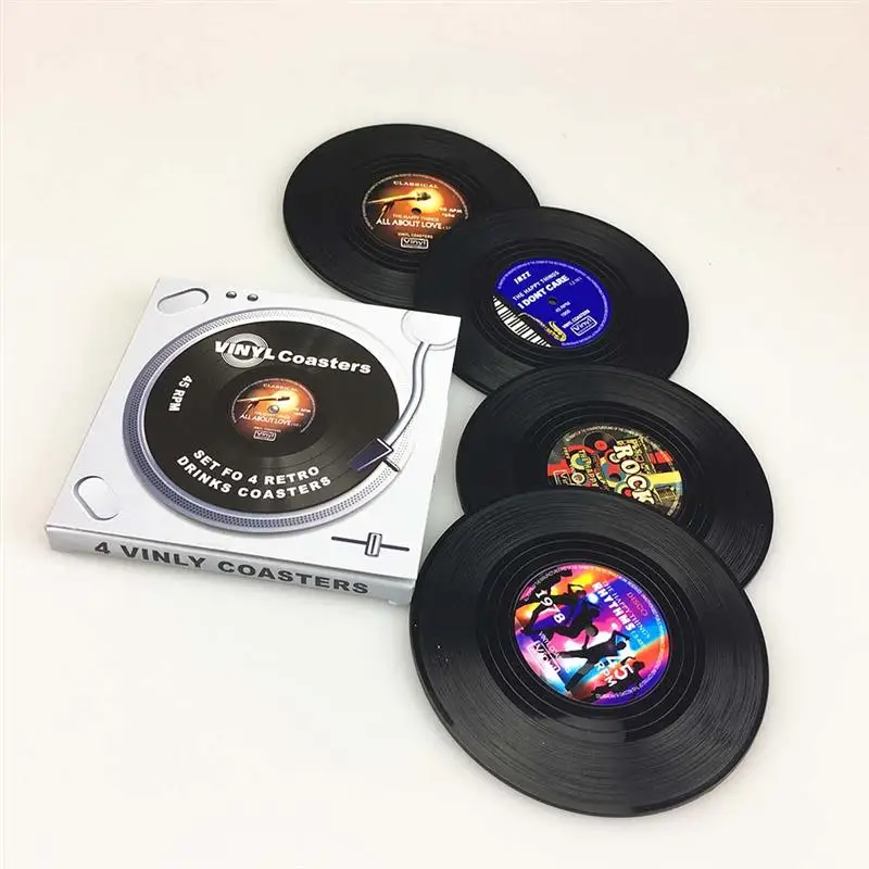 4 шт Спиннинг Ретро виниловые подставки под напитки CD записывающая чашка коврик