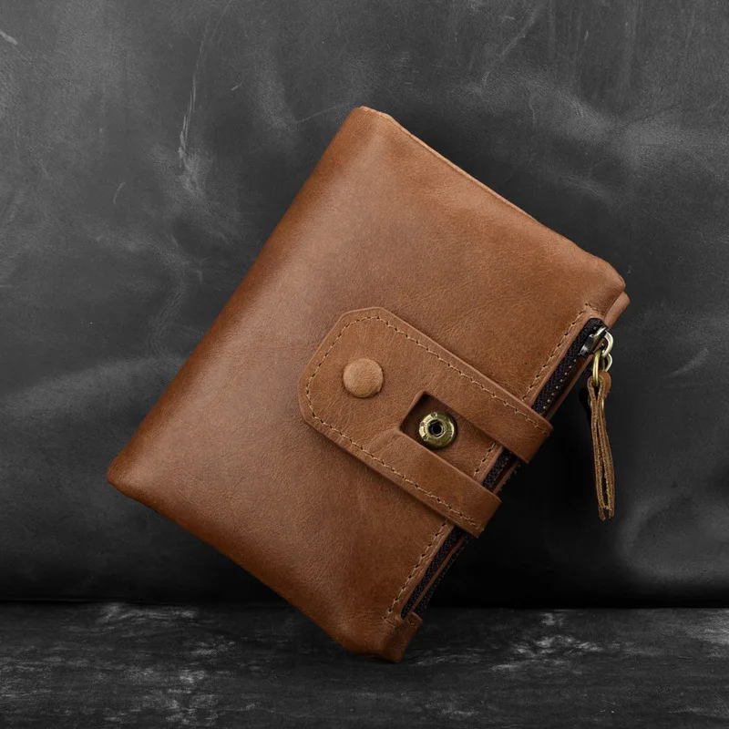 2018 New Genuine Leather Retro Short Men Wallet Clutch Double Zipper Coin Purse Vintage Bifold Male Card Holder | Багаж и сумки