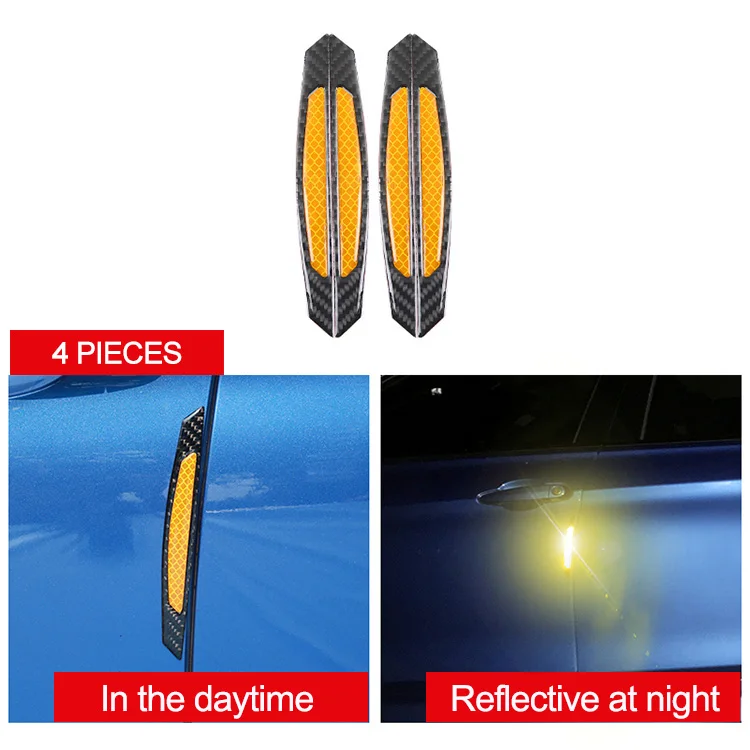 4 шт., Защитная пленка для автомобильной двери, наклейка из АБС-углеродного волокна, Светоотражающая наклейка s для универсальных автомобилей, Стайлинг автомобиля - Название цвета: Black yellow