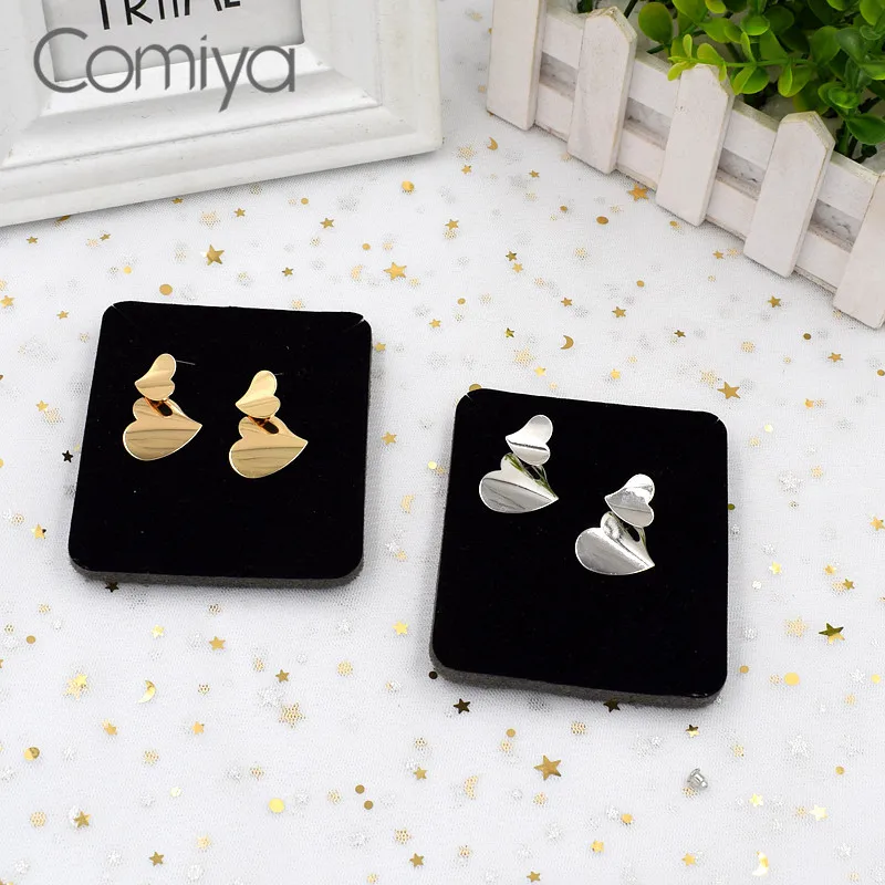 Женские длинные висячие серьги Comiya золотистые Серебристые с сердечками |